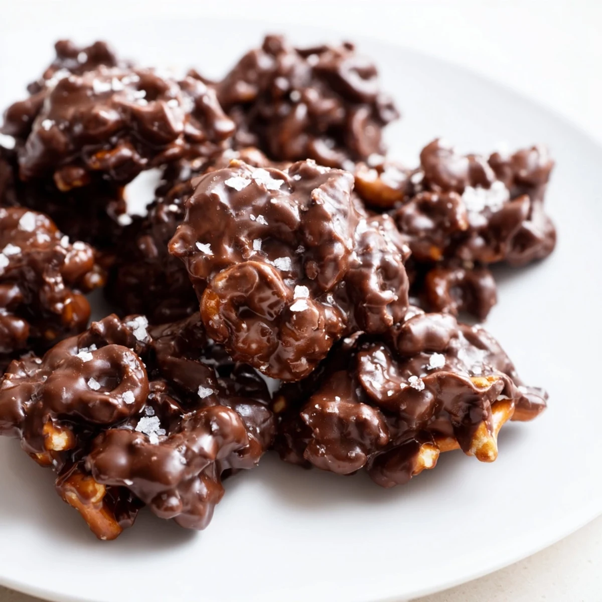 Golden-brown, chocolate-drizzled Pretzel Candy Clusters offering a sweet and salty textural delight.