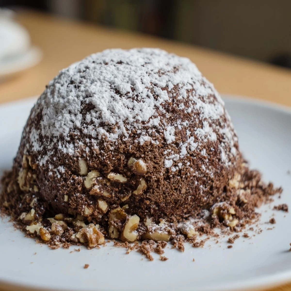 Close-up photo of delicious Mud Balls, perfectly coated in powdered sugar, ready to eat.