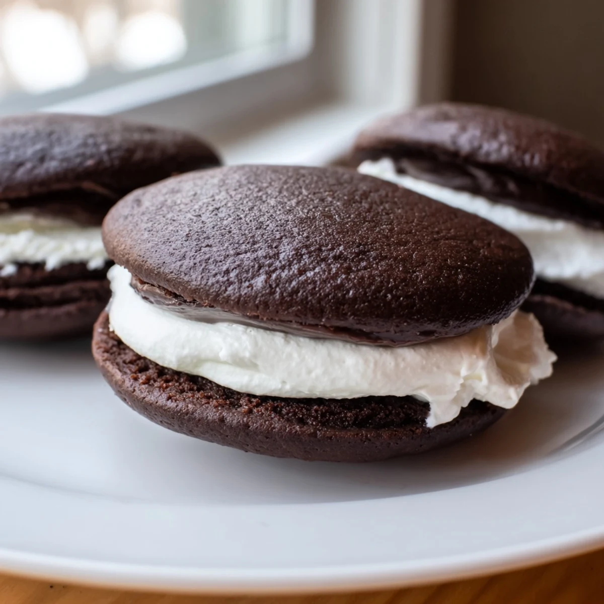 Homemade Whoopie Pies with a creamy, sweet filling; a classic American dessert ready for a treat.