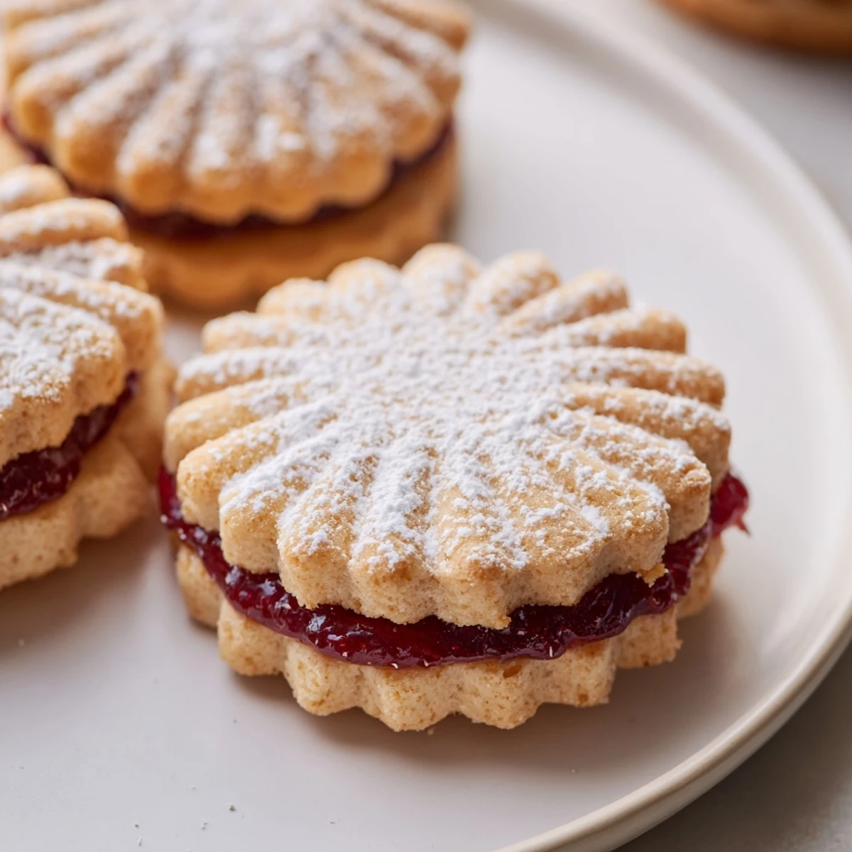 Golden, delicate Linzer Cookies with vibrant raspberry filling, perfect for a sweet treat.