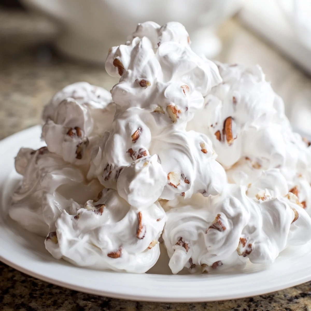 Snowy white divinity candy, studded with pecans, ready for holiday celebrations.