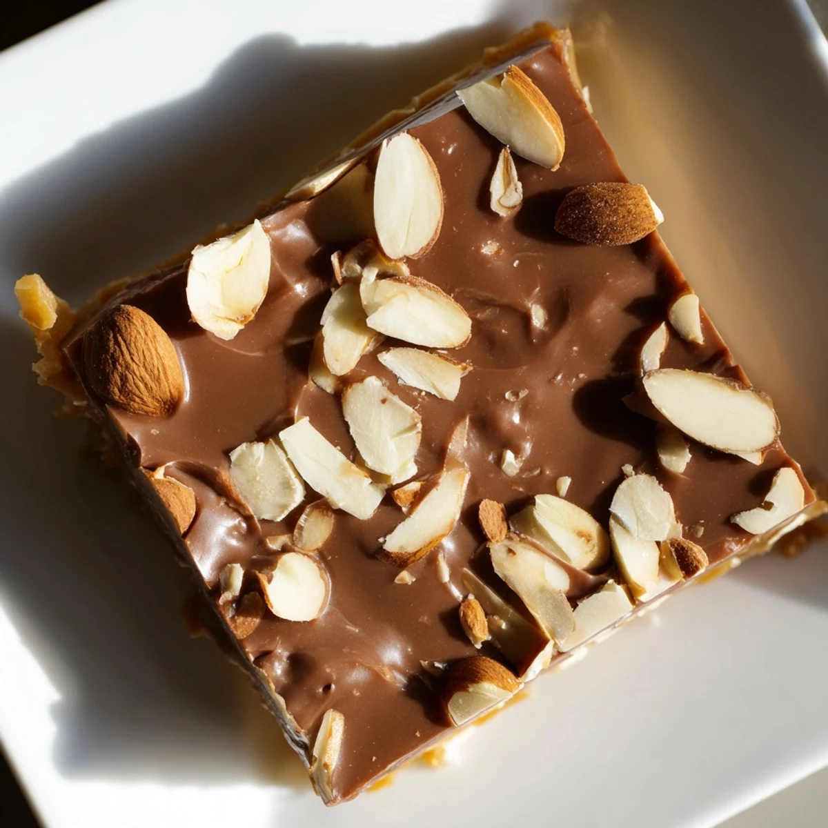 Golden rounds of English toffee topped with melting milk chocolate and crunchy almonds for dessert.