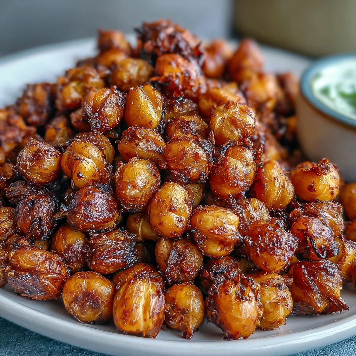 Golden-brown Crispy Chickpea Snack on a rustic platter, seasoned with paprika and cumin for a smoky, savory flavor.  