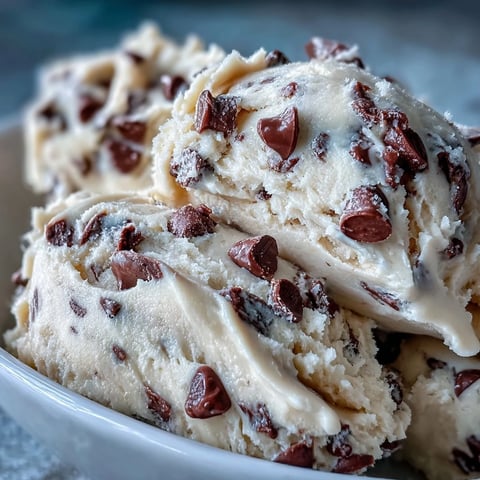 Creamy Greek Yogurt Cookie Dough with melty chocolate chips scooped onto a chilled plate.
