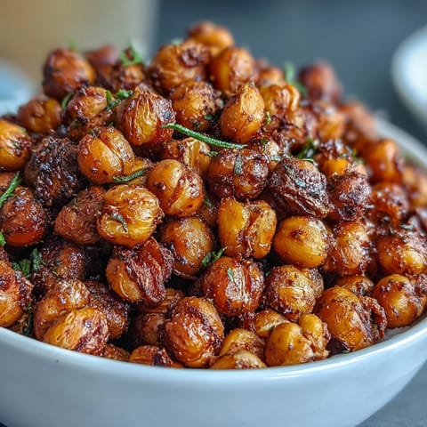 A close-up of golden, crunchy Crispy Chickpea Snack scattered on a dark plate, perfect for healthy snacking.  