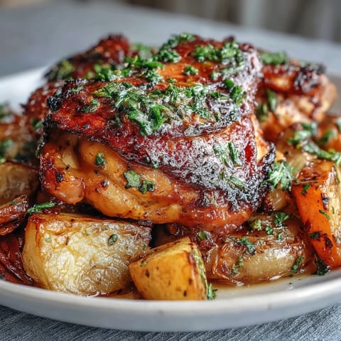 Sheet pan herb chicken with root veggies, golden and juicy, roasted to perfection with carrots, parsnips, and sweet potatoes.