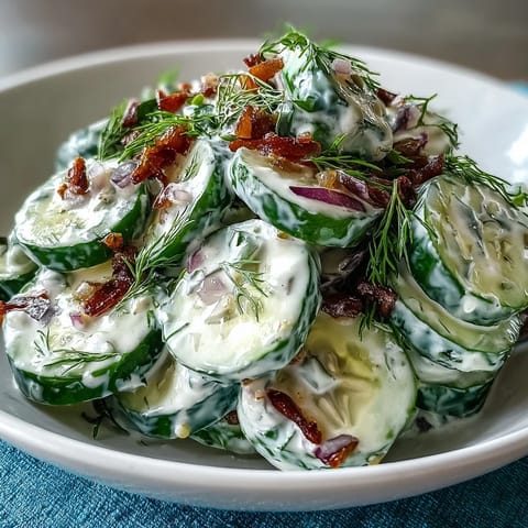 Creamy Cucumber Salad with Dill and Greek Yogurt, a light and refreshing side dish with crisp cucumbers and tangy yogurt dressing.