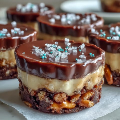 Peanut Butter Eggs with Pretzel Crust Chocolate Cups: crunchy pretzel base topped with creamy peanut butter and rich chocolate coating for Easter dessert.  