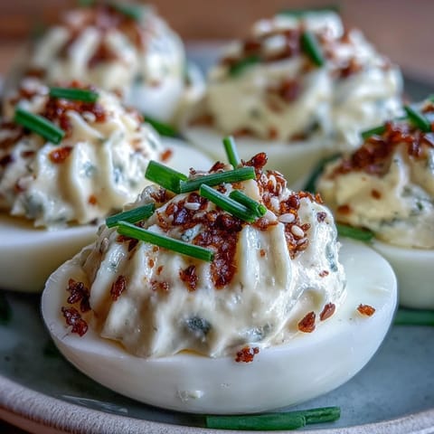 Creamy deviled eggs with everything bagel seasoning, a delicious appetizer for any gathering.