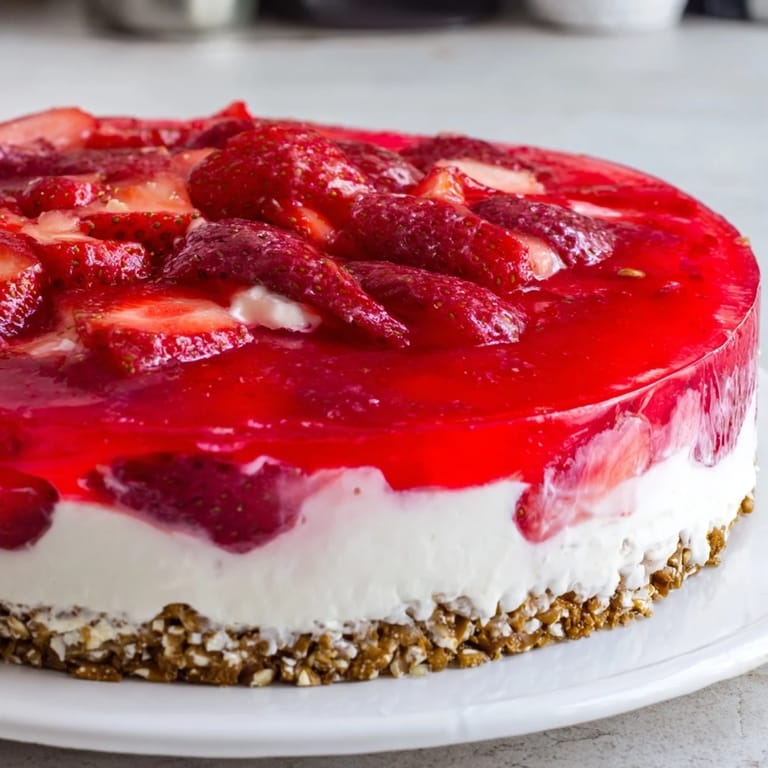 Perfectly chilled squares of Strawberry Pretzel Salad, a sweet and salty summer dessert.