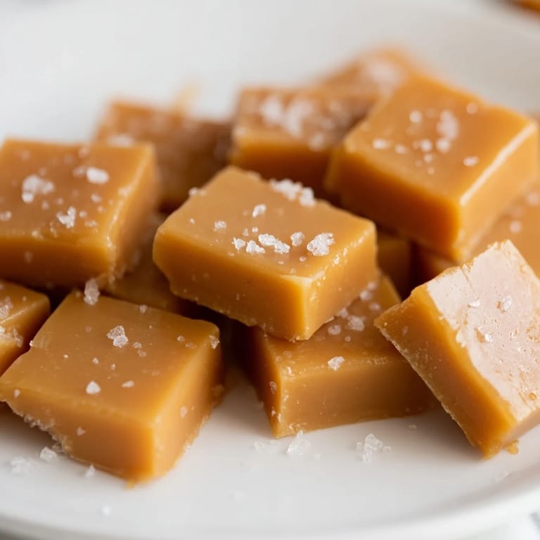 Rich, golden Sea Salt Caramels, offering a sweet and salty taste, fresh out of the pan and ready to cool.