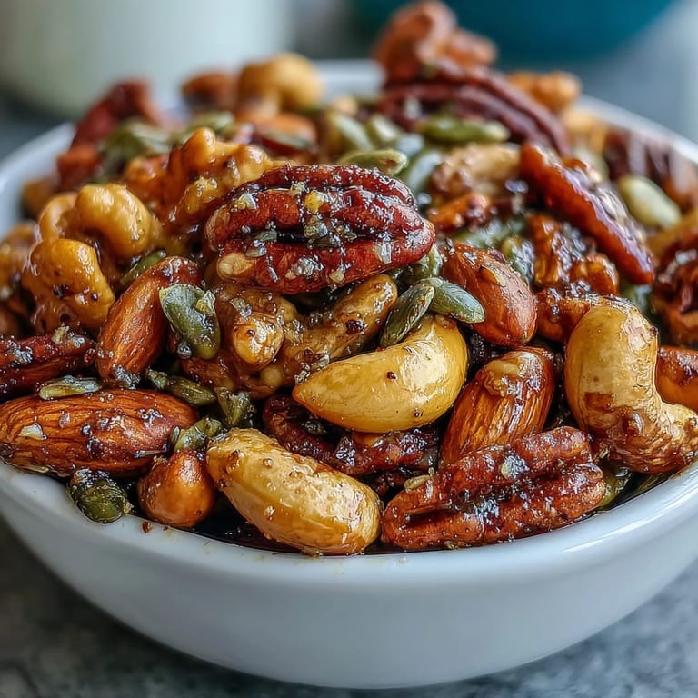 This Spiced Nuts and Seeds Mix features a crunchy medley of nuts and seeds coated in cinnamon, paprika, and a hint of smoky cumin.