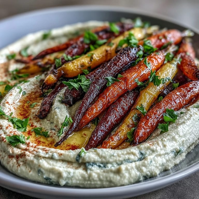 Enjoy this delicious platter of sweet rainbow carrots and savory homemade hummus.