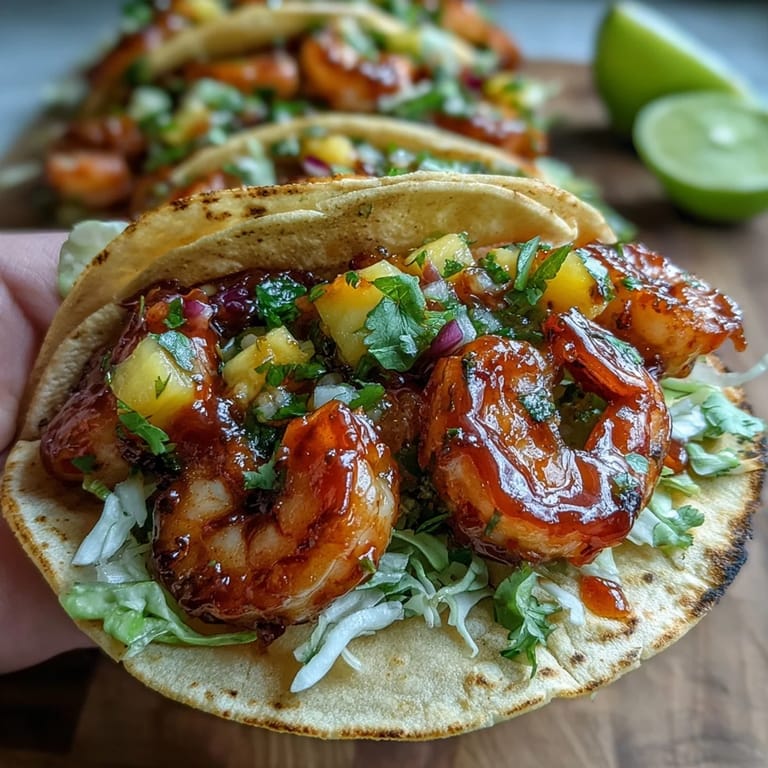 Fusion Sriracha Shrimp Tacos with Mango Salsa featuring warm tortillas, sautéed shrimp, and vibrant mango salsa with red onion and jalapeño.