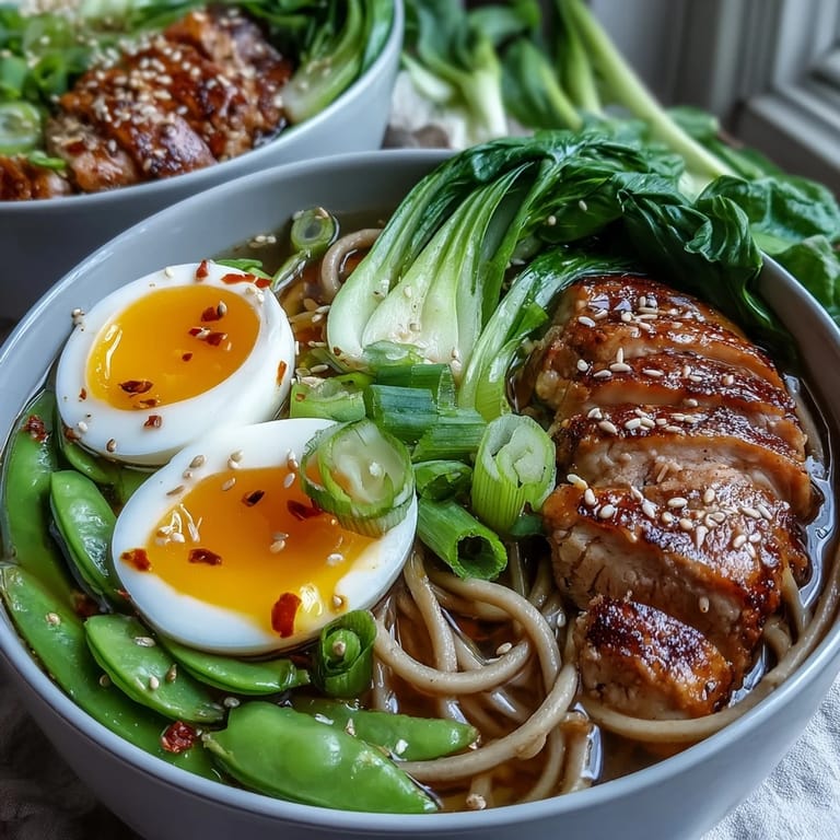 Healthy Miso Chicken Noodle Bowls feature chewy soba noodles and vibrant veggies ready for dinner.