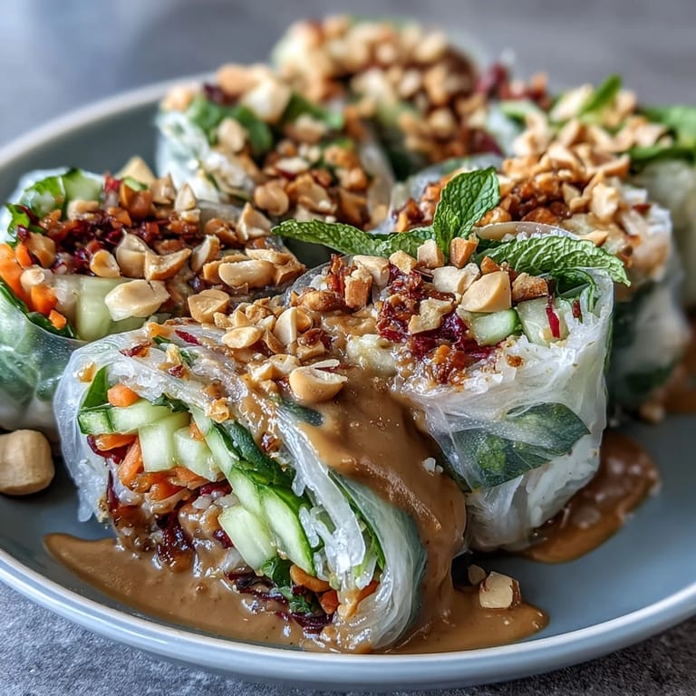 Vietnamese-inspired rice paper roll bowl loaded with greens, herbs, and savory peanut sauce for bold flavor.