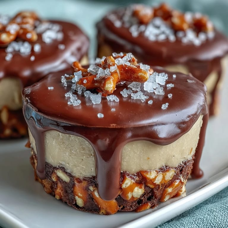 Chocolate-Covered Peanut Butter Cups with Pretzel Crust: salty pretzel crunch meets smooth peanut butter filling under a glossy chocolate topping.  