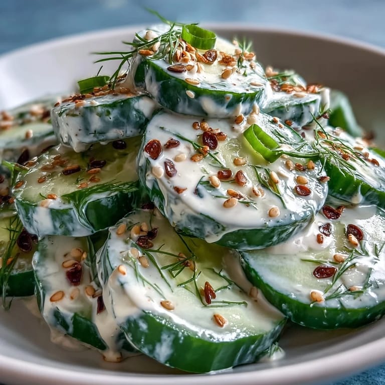 Cool cucumber and green onion salad, featuring TikTok's famous everything bagel dressing.