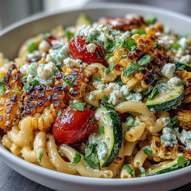 A refreshing summer pasta salad featuring grilled zucchini, corn, and zesty lime dressing.