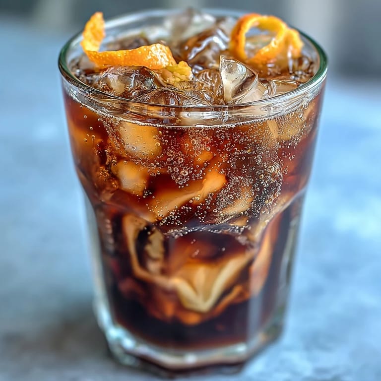 Chilled cold brew coffee tonic garnished with fresh orange zest, perfect for brunch.