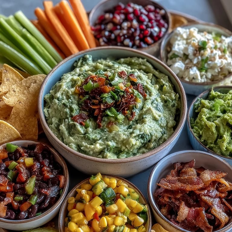 A customizable Guacamole Bar featuring a creamy avocado base and diverse toppings.