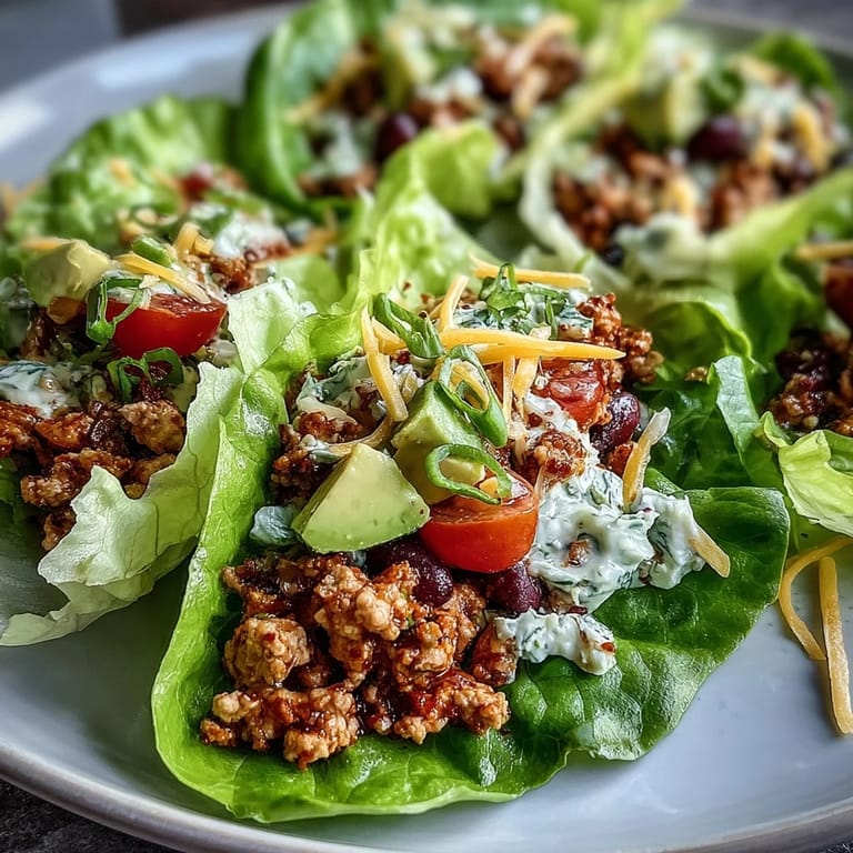 Healthy turkey taco lettuce wraps served fresh in crisp lettuce cups, a delicious light dinner.